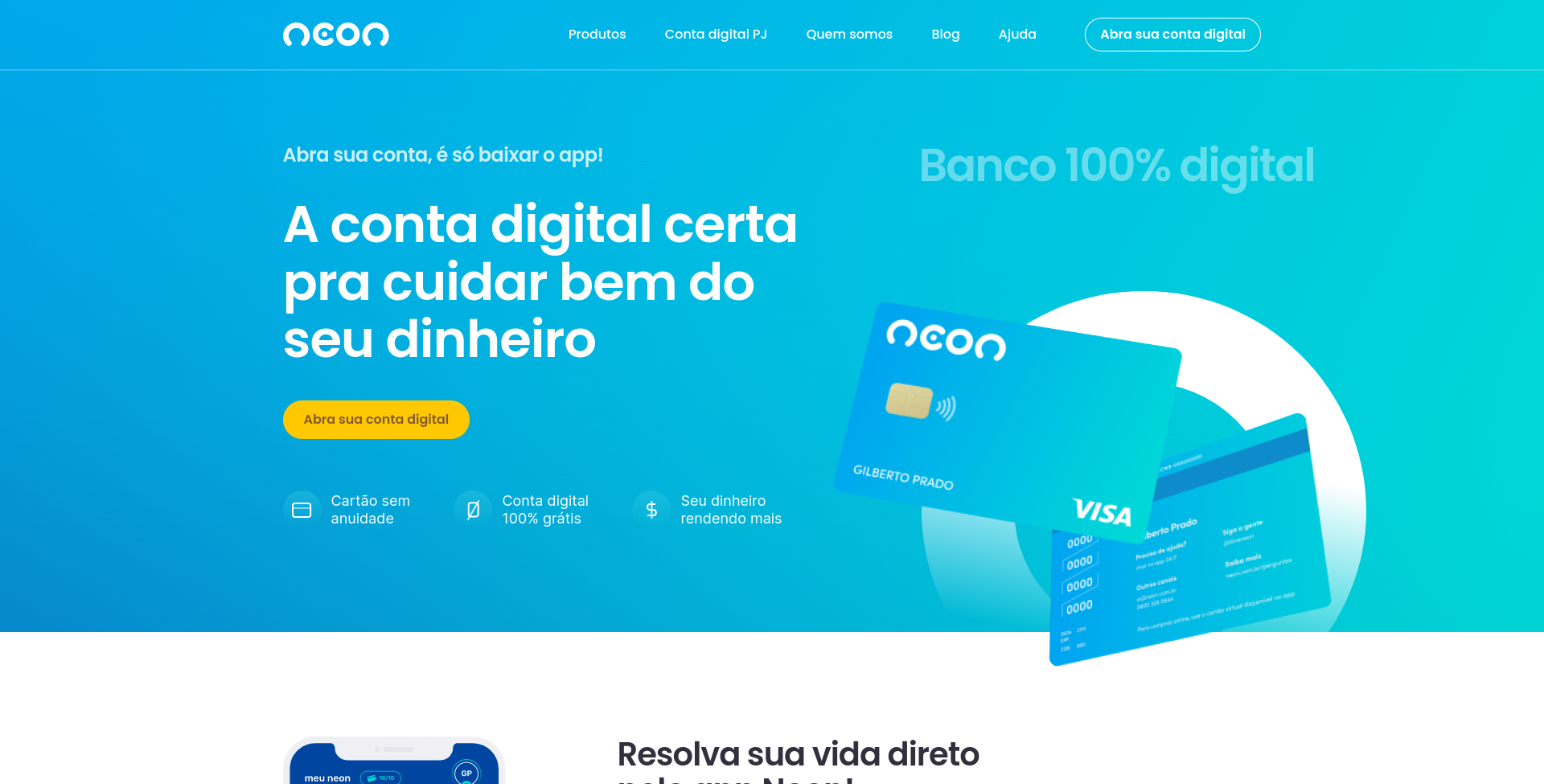 Neon Bank landing page